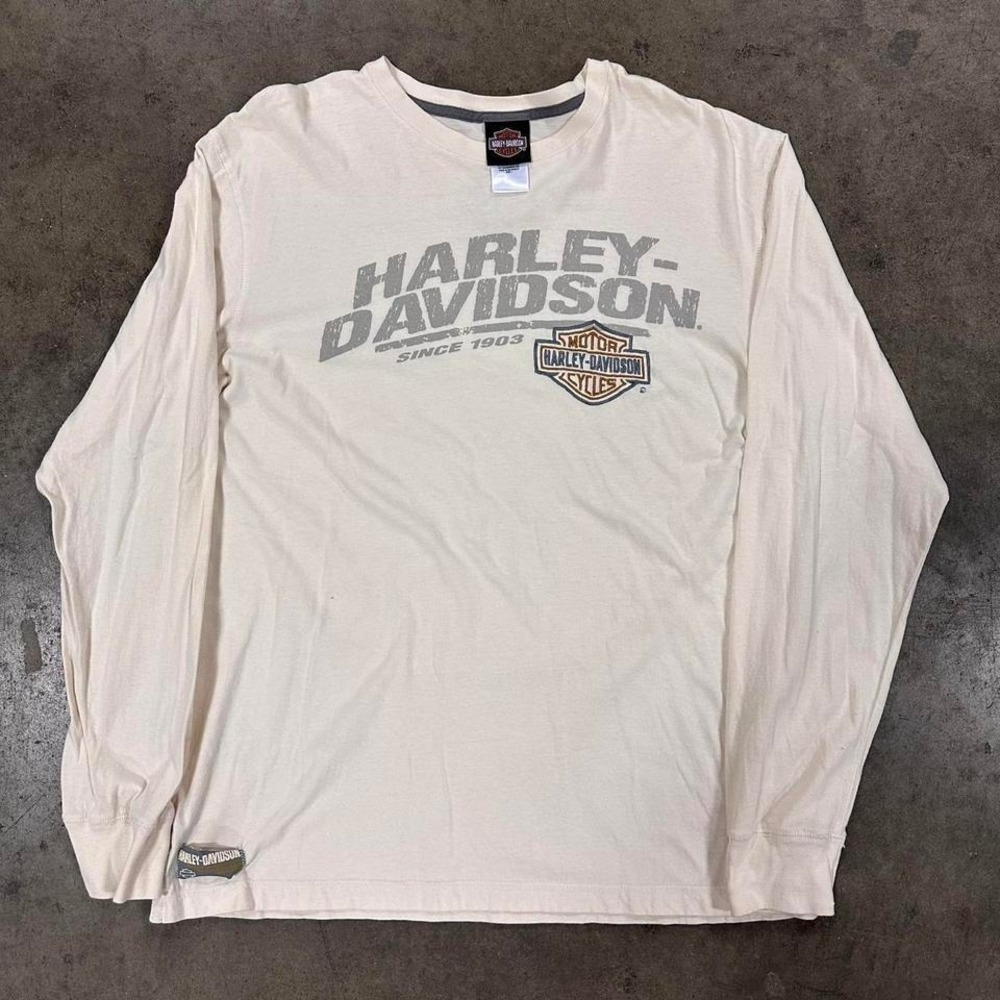 Men's Harley Davidson Off White Long Sleeve Shirt Size Large